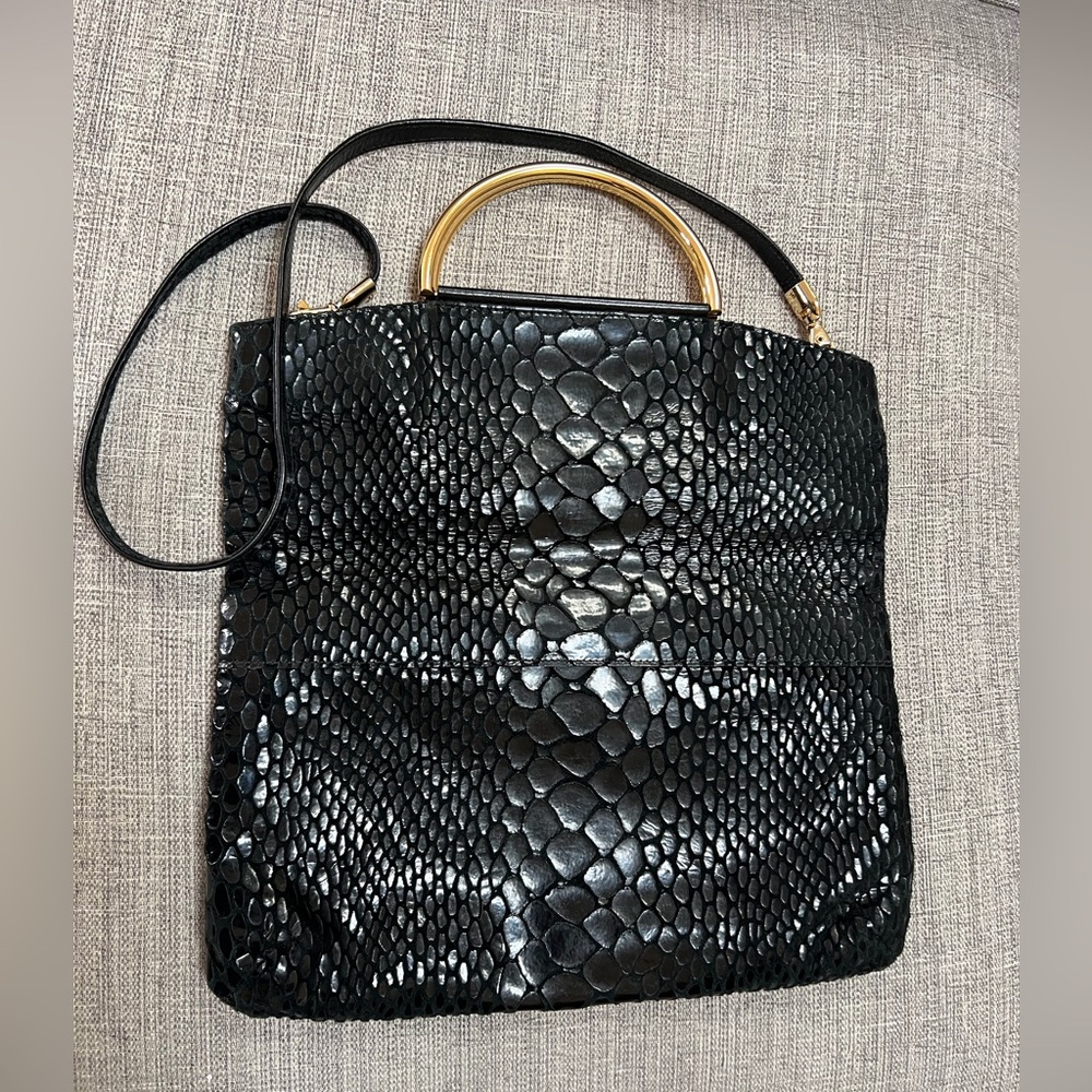 Due Fratelli NWOT Cobra Embossed Patent Suede Smooth Genuine Leather Satchel Bag